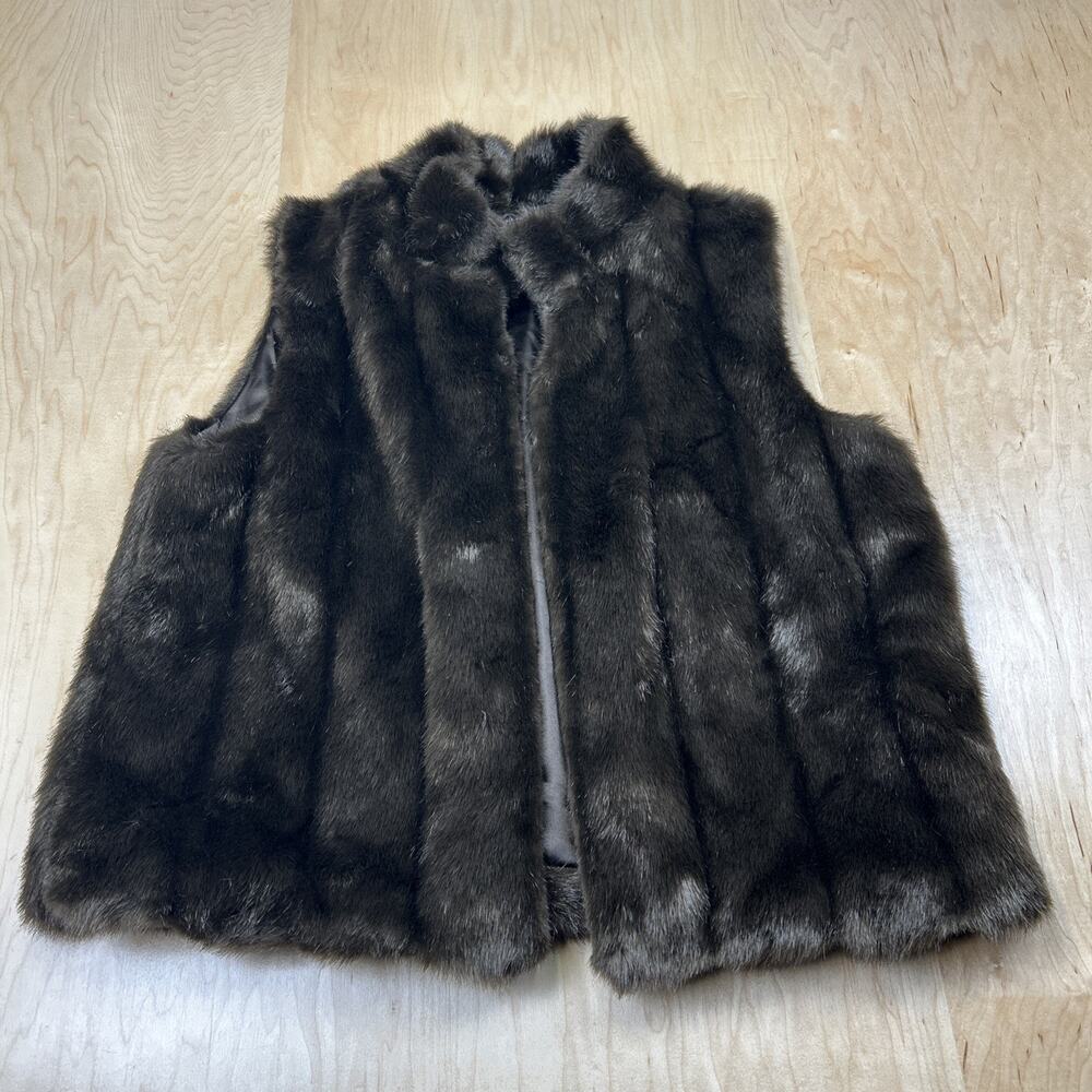 Valerie Stevens Faux Fur Vest Womens Medium Dark Brown Sleeveless Open Front